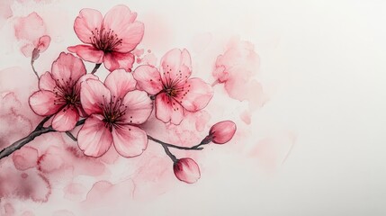 A delicate watercolor illustration of pink cherry blossoms with soft background hues.