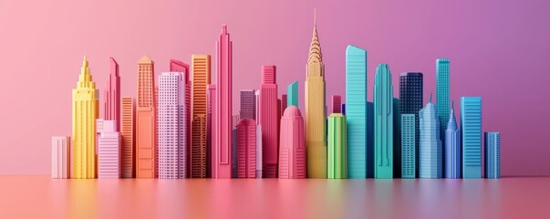 Colorful cityscape with skyscrapers. Modern architecture and urban landscape concept.