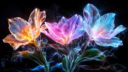 Ethereal Floral Fantasies Captivating blossoms bathed in luminous radiance and chromatic splendor showcasing the enchanting mesmerizing