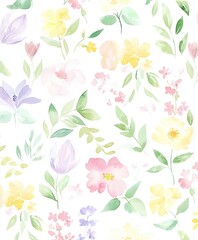 Vibrant Watercolor Floral Pattern with Soft Pastel Colors