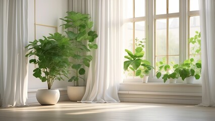 Fototapeta premium A blank white canvas rests on a white windowsill