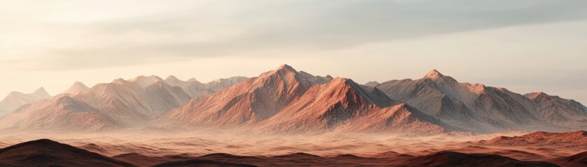 Naklejka premium Panoramic view of a mountain range with a misty valley. Landscape of mountains with fog.