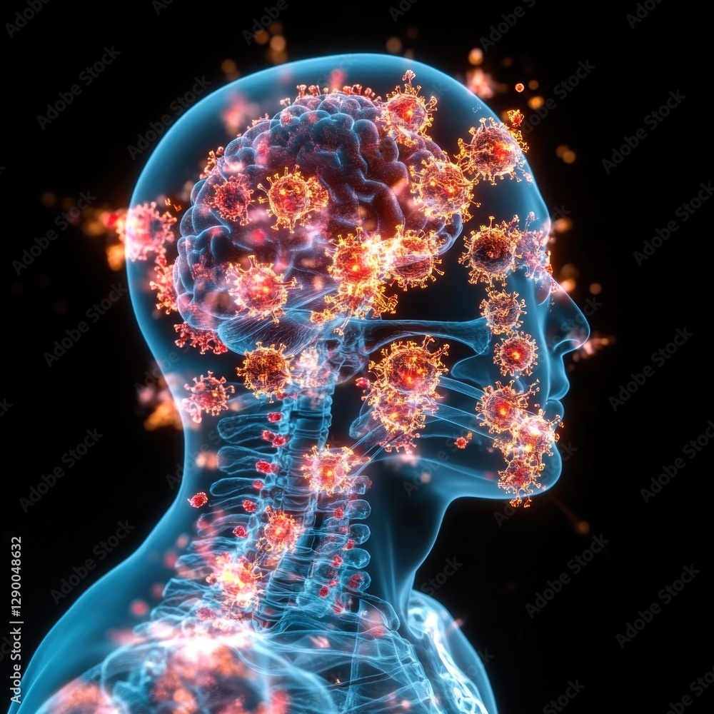 Poster futuristic 3d render depicting a human head with intricate neural network connections symbolizing th