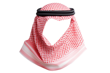 Red and white scarf with a black band around it, isolated