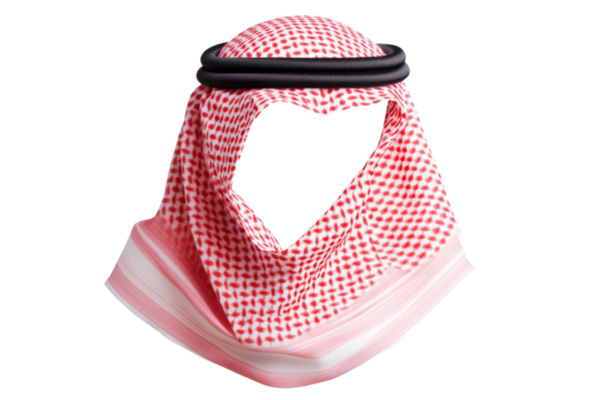 Red and white scarf with a black band around it, isolated