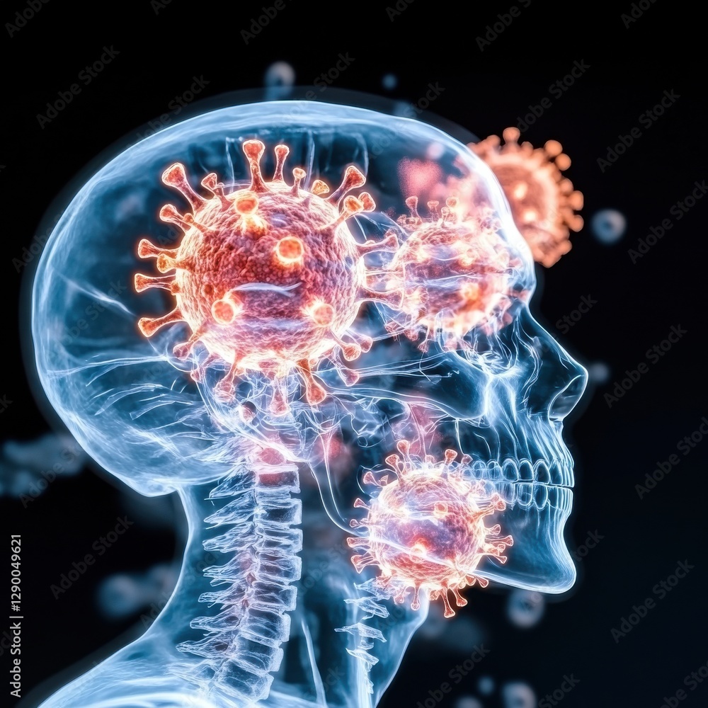 Poster medical x ray image showing the internal structure of a human skull with a focused view on the brain
