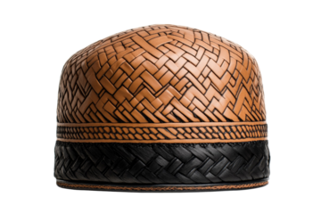 Tan and black hat with a black band, isolated
