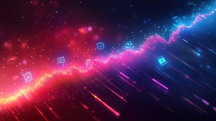Fototapeta premium A glowing upward trend line intersecting with technological icons