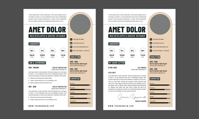 Resume CV. Modern Resume and Cover Letter Layout design template. Minimalist CV resume template for job applications. Vector illustration