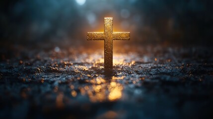 golden modern cross of jesus christ on a dark background 3d illustration