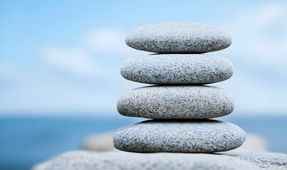 Tranquil Stacked Stones Symbolizing Balance and Serenity by Water