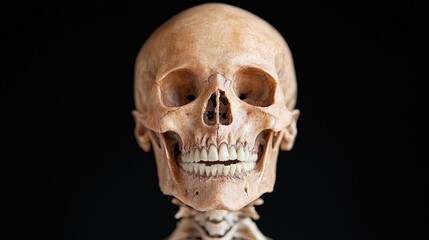 Obraz premium Human skull, anatomy study, dark background, medical illustration