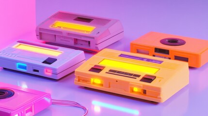 Fototapeta premium Retro Answering Machine with Cassette Tapes and Lights