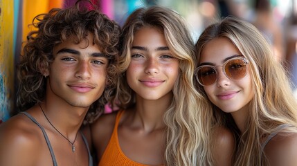 Fototapeta premium group of teenagers posing in the street looking at camera