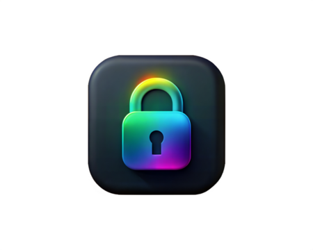 A colorful lock icon symbolizing security and protection against cyber threats, isolated on a white background, representing digital safety and encryption.
