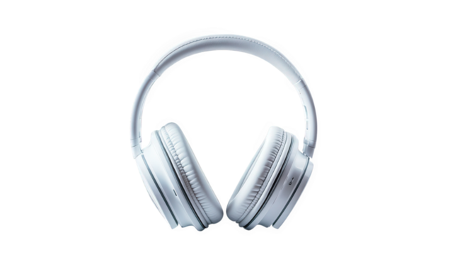 pair of sleek. modern white headphones resting against a clean. light background the design emphasizes a minimalist aesthetic. showcasing the headphones' smooth curves and detailing. highlighting thei