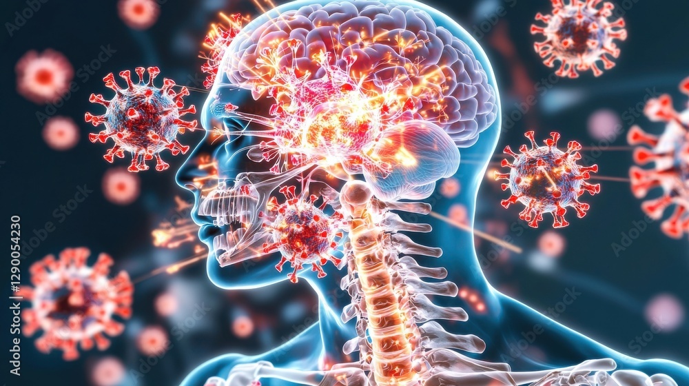 Poster microscopic digital 3d of coronavirus particles cells and molecular structures conceptual image repr