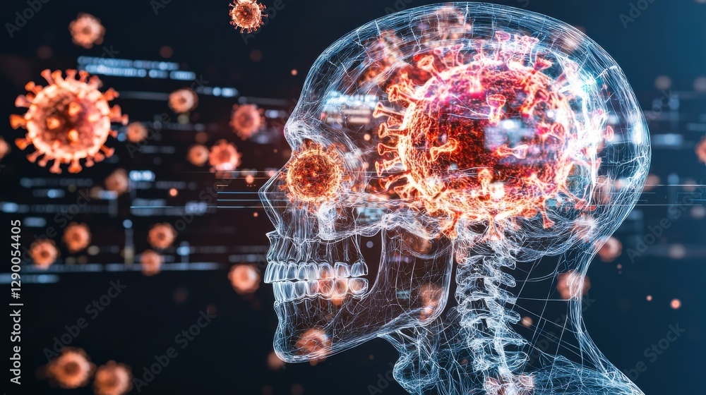 Poster microscopic 3d rendering of the detailed structure and components of the coronavirus responsible for