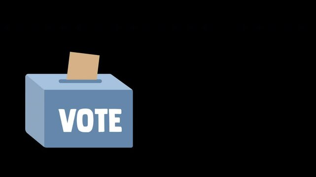 Vote into a ballot box during elections. Casting a vote in ballot box. Putting paper in ballot box animation