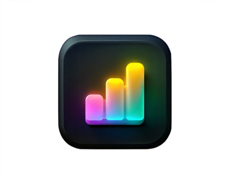 A colorful data visualization icon with bar charts representing growth, isolated on white background, symbolizing analysis, statistics, and business performance.