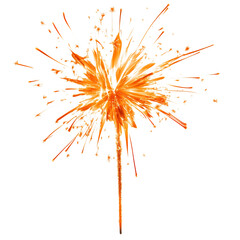 A Strong Orange Flame from a Firework Display Bursting with Yellow and White Sparks Isolated on Transparent Background
