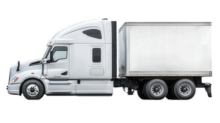 a side view of a large white semi-truck with a trailer attached. commonly used for transporting goods over long distances the truck features a sleek design and is typically utilized in the logistics a