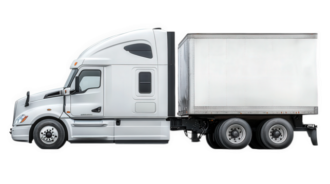 a side view of a large white semi-truck with a trailer attached. commonly used for transporting goods over long distances the truck features a sleek design and is typically utilized in the logistics a