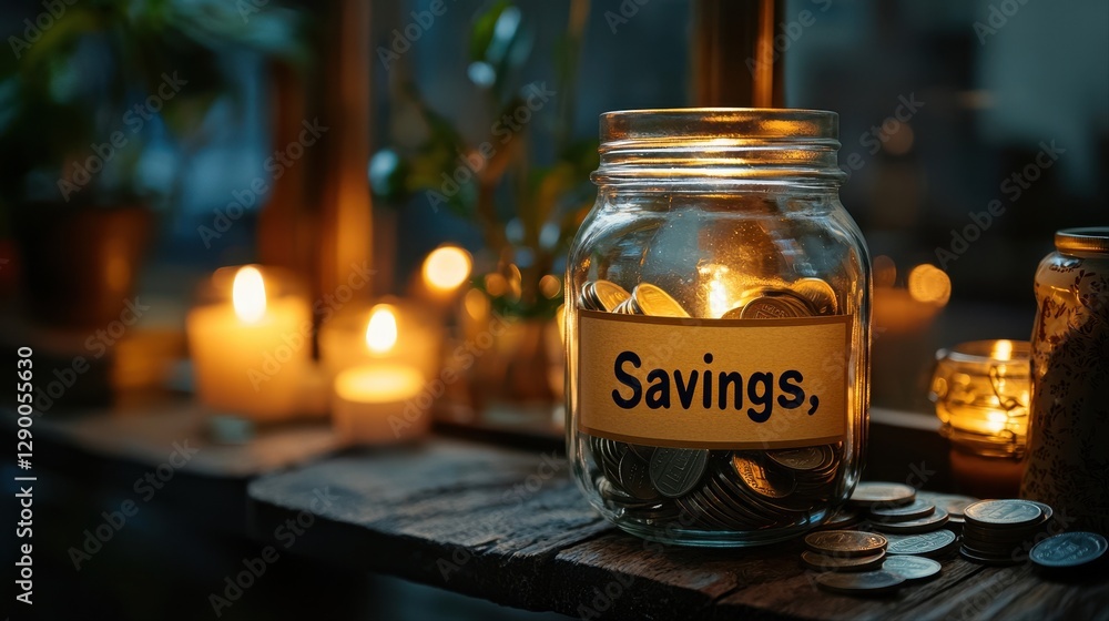 Poster cozy jar filled with candles and coins creating a relaxing atmosphere