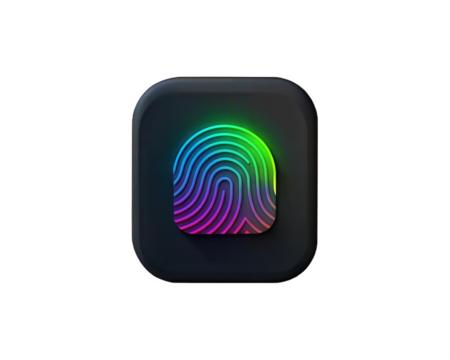 A colorful biometric scanner icon with a fingerprint, isolated on a white background, symbolizing security and identity verification.
