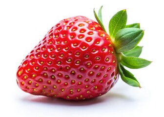 Macro shot reveals a juicy, red strawberry's exquisite detail against a pure white backdrop.