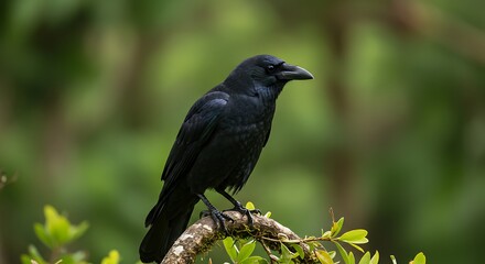Fototapeta premium Majestic Black Crow Perched on Branch