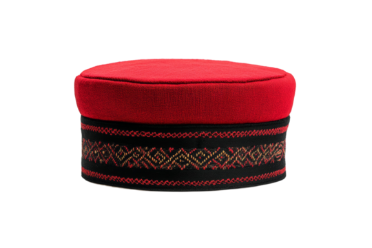 Red hat with a black border, isolated
