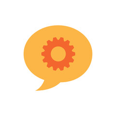 Flat Vector Illustration of a Speech Bubble with Gear Icon – Communication and Technical Support Concept Design