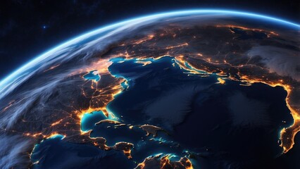 Fototapeta premium A dynamic view of Earth from space at night