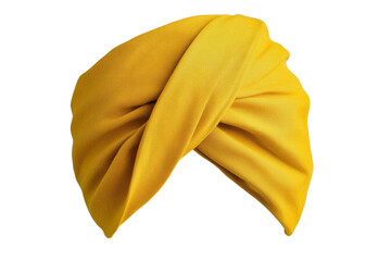 Yellow scarf is wrapped around a person's head, isolated
