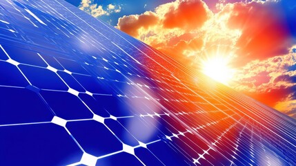 Solar Panels Reflecting Powerful Sunlight in Desert Landscape