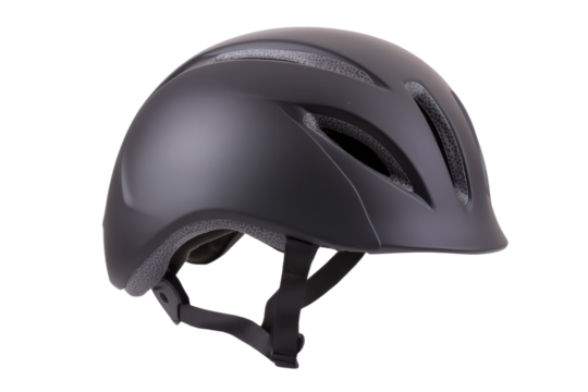 Black helmet with a black strap, isolated