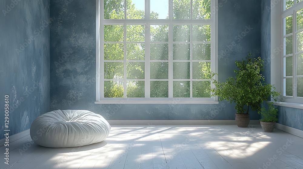 Poster interior of empty room with window and sunlight cross on the window 3d rendering
