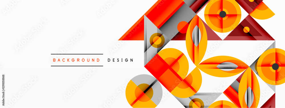 Aufkleber Geometric abstract composition with intersecting shapes, circles, triangles, and gradients, blending vibrant colors and dynamic contrasts to create a modern, futuristic visual design