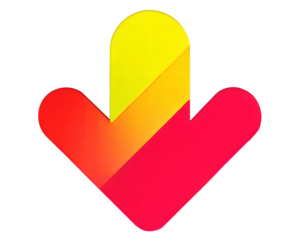 A vibrant downward-pointing arrow with a gradient red-to-yellow color scheme, isolated on a white background, symbolizing direction and movement.