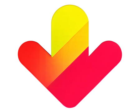 A vibrant downward-pointing arrow with a gradient red-to-yellow color scheme, isolated on a white background, symbolizing direction and movement. - Powered by Adobe