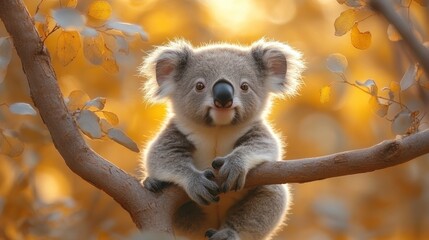Adorable koala joey in Australian eucalyptus tree