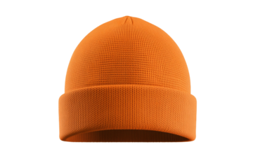 Close up of a bright orange knit cap, isolated