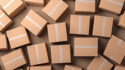Cardboard boxes on brown background. Concept of delivery, moving, and storage.