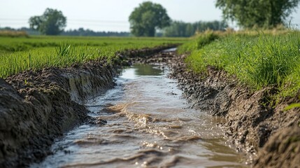 Muddy Ditch in Rural Field