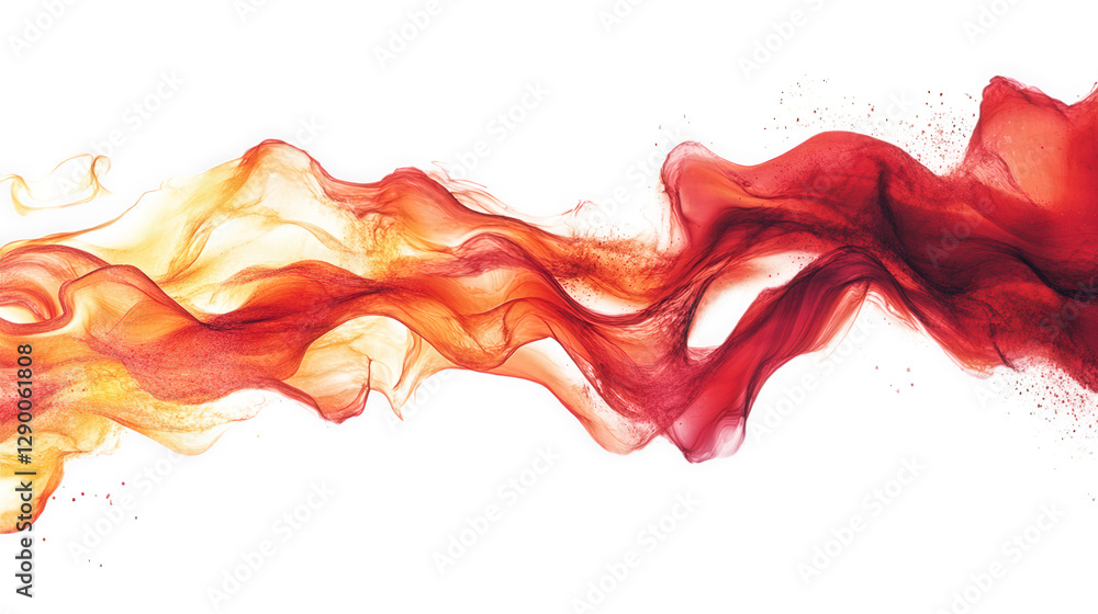 Poster flowing waves of vibrant colors. predominantly red and orange. resembling smoke or fabric the dynami