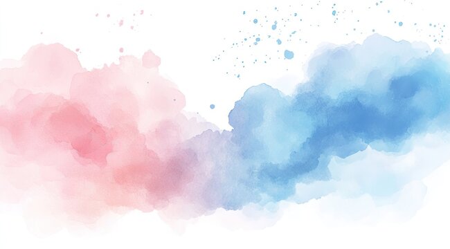 Soft watercolor pink and blue clouds with pastel gradients isolated on white background, elegant clip art for wedding stationery, nursery decor, and brand packaging.