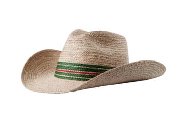 Straw hat with a green stripe on it, isolated