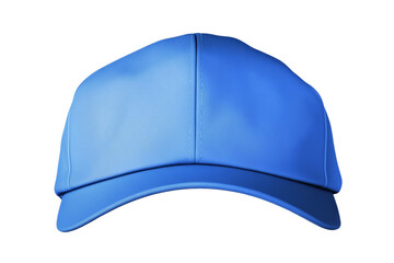 Blue baseball cap with a white logo on the front, isolated