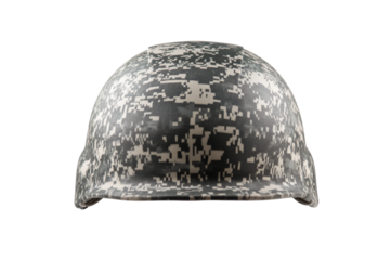 Camouflage helmet with a black and white pattern, isolated